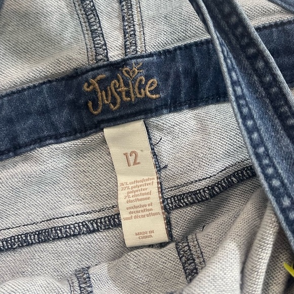 JUSTICE STRETCH BLUE JEAN OVERALLS / PANTS DISTRESSED STRAIGHT LEG GIRLS SZ 12 - Picture 14 of 16